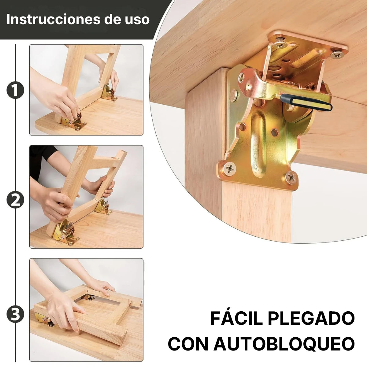 Escuadra plegable con autobloqueo para pata de mesa