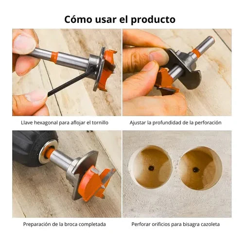 Kit Broca Forstner 35 mm con Tope para Bisagra Cazoleta + Plantilla Ligna (foto 5)