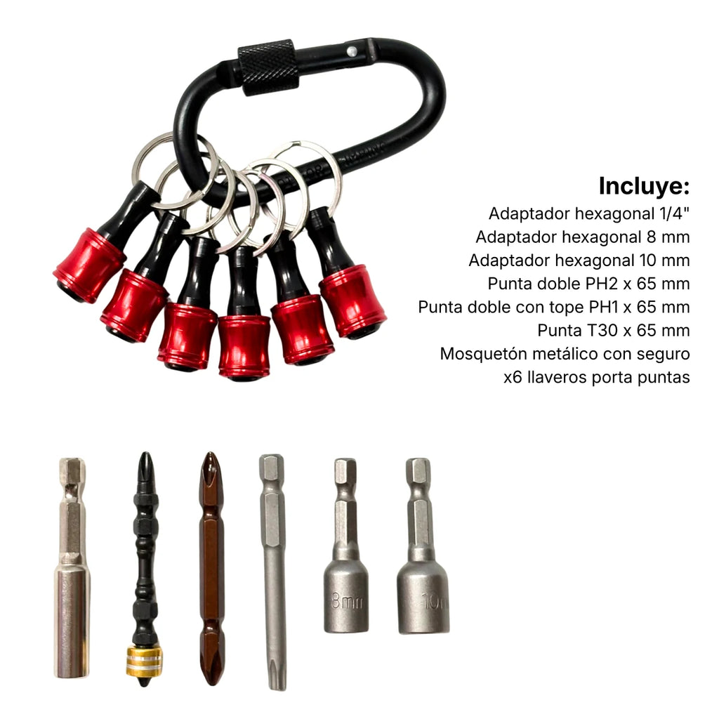 Kit llavero portapuntas 1/4 con 6 puntas y liberación rápida