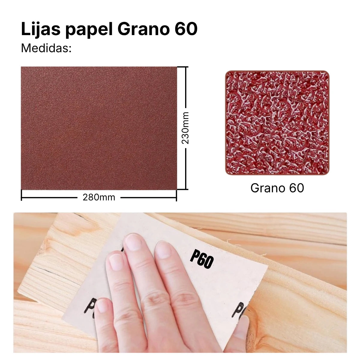 Lija de Papel para Madera 230 x 280 mm grano 60