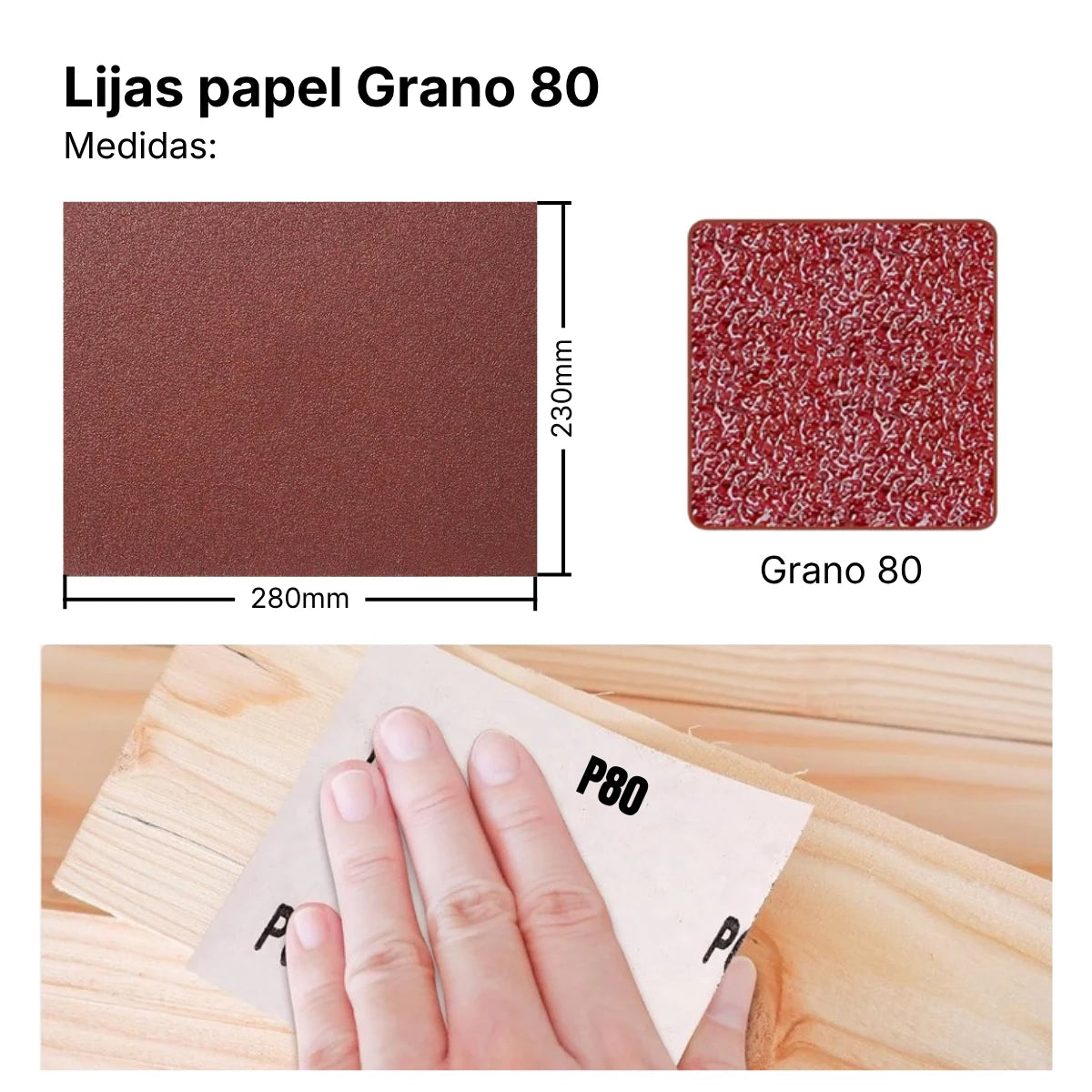 Lija de Papel para Madera 230 x 280 mm grano 80