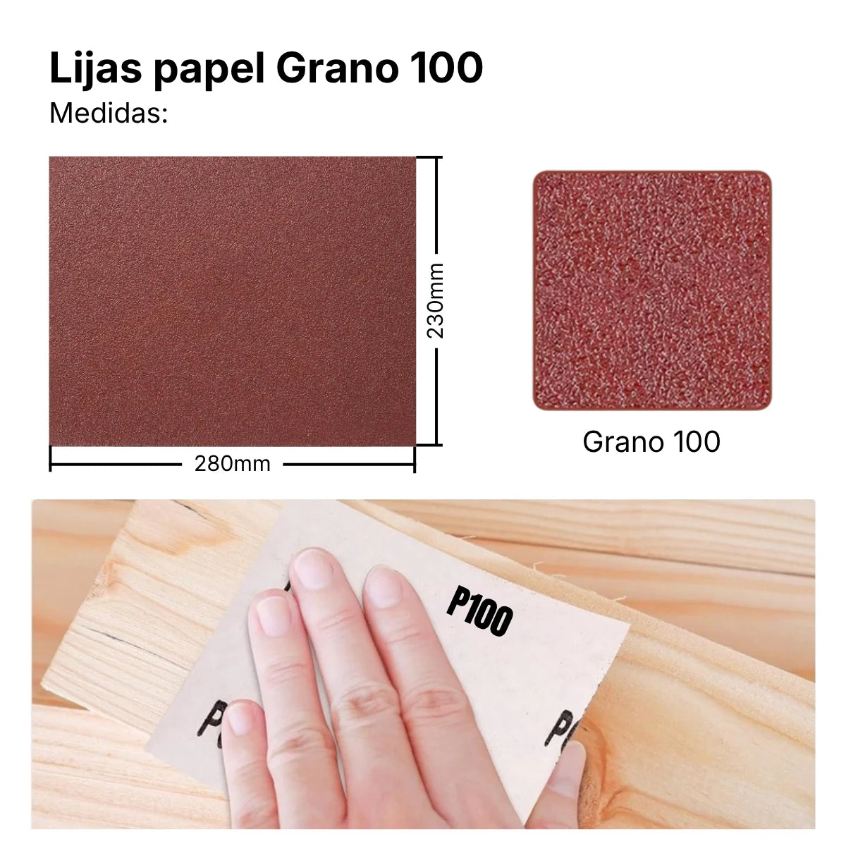 Lija de Papel para Madera 230 x 280 mm grano 100