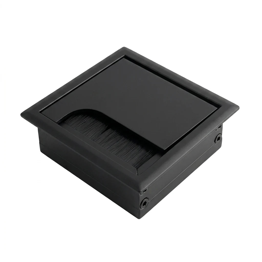 Pasacable Cuadrado Embutido 80x80 mm con Cepillo - Negro