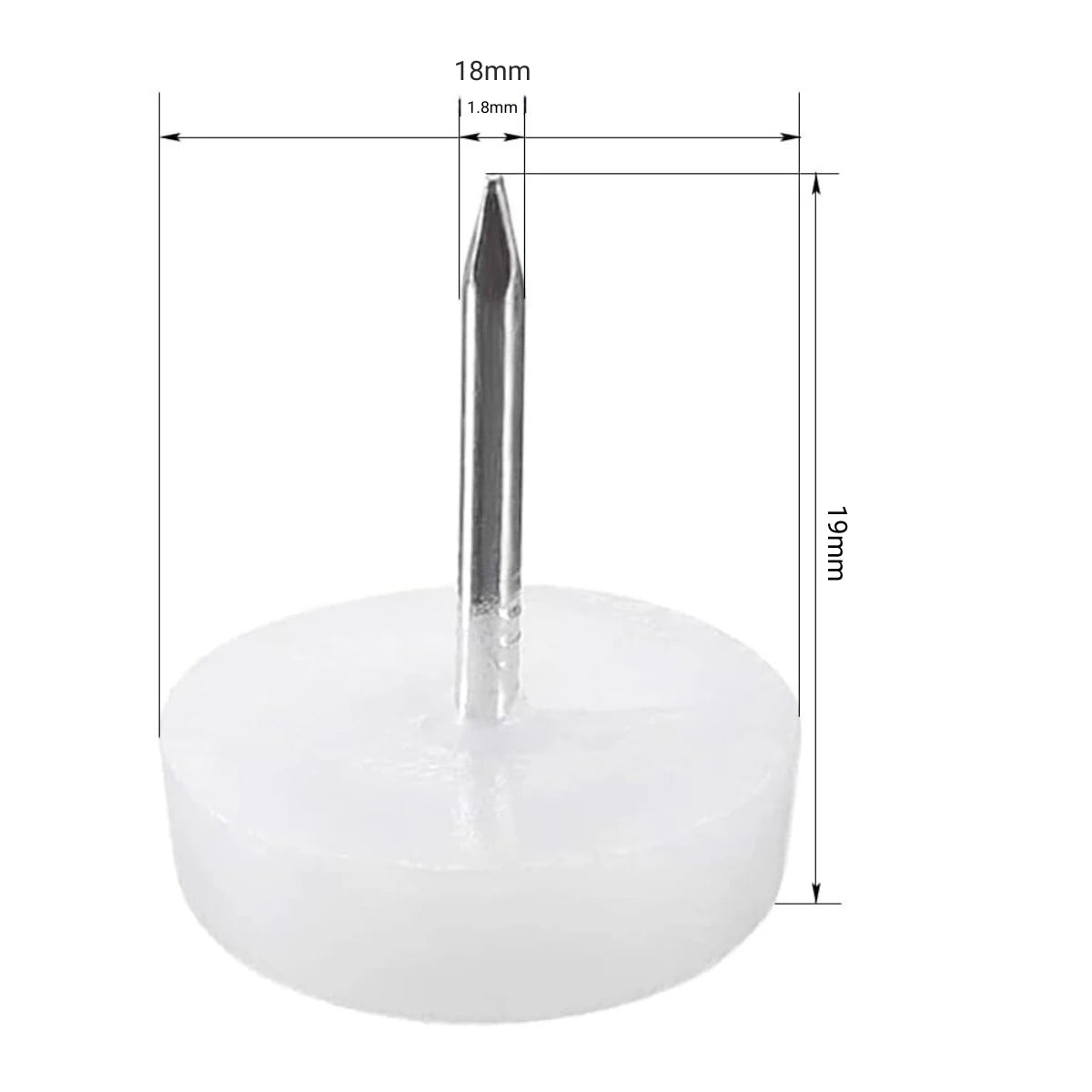 Patín Clavo Simple para Muebles blanco 18 mm