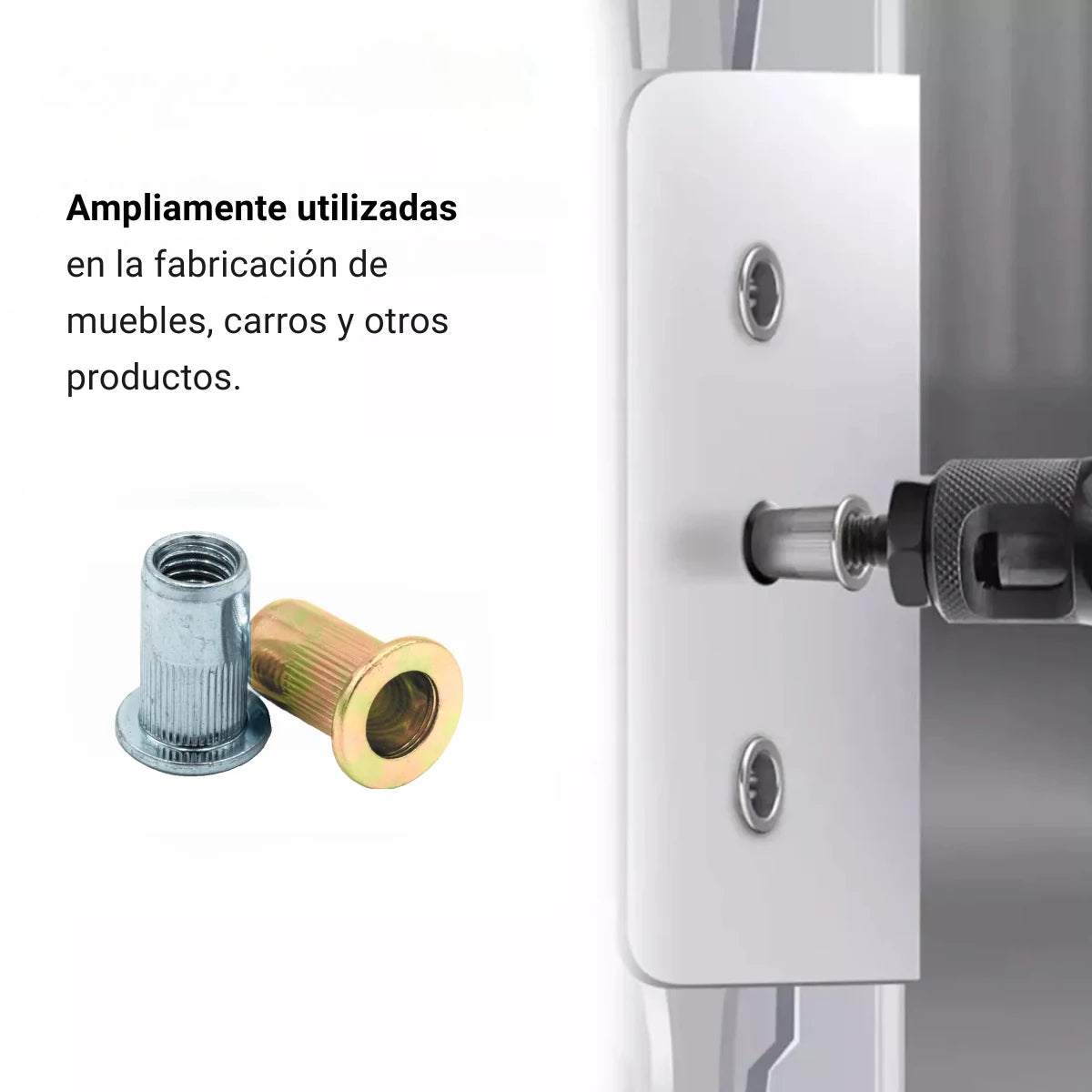 Tuercas remache en acero zincado plateado y zincado amarillo (bicromatado)